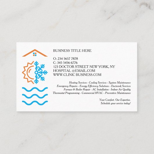 Carte De Visite Modern Heating Cooling Experts HVAC (Dos)