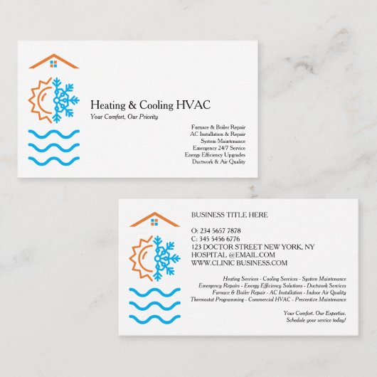 Carte De Visite Modern Heating Cooling Experts HVAC (Devant / Derrière)