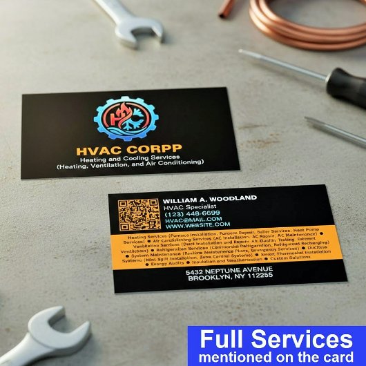 Carte De Visite Modern Heating & Cooling Logo Services, Black HVAC