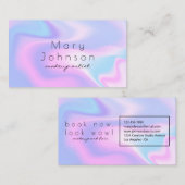 Carte De Visite Modern holographic makeup artist pastel rainbow (Devant / Derrière)