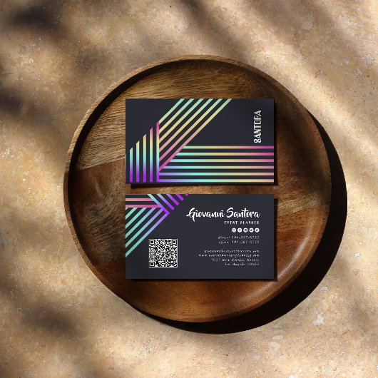 Carte De Visite Modern Holographic Stripe QR Business Card