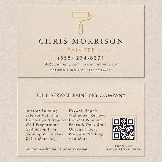 Carte De Visite Modern Home House Painter Contractor QR Code