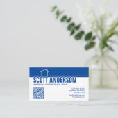 Carte De Visite Modern Home Logo Social Media QR Code Blue (Debout devant)