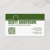 Carte De Visite Modern Home Logo Social Media QR Code Green (Devant)