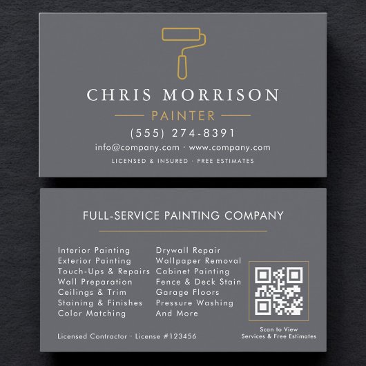 Carte De Visite Modern Home Painter Contractor QR Code