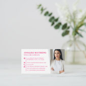 Carte De Visite Modern Hot Pink Professional Photo (Debout devant)