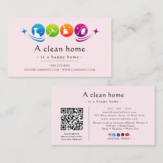 Carte De Visite Modern House Cleaning Service (Devant / Derrière)