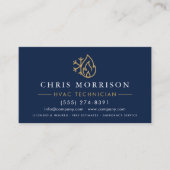 Carte De Visite Modern HVAC Navy Blue Gold Logo (Devant)