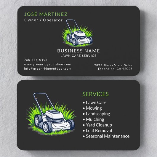 Carte De Visite Modern Lawn Care and Service Black Green