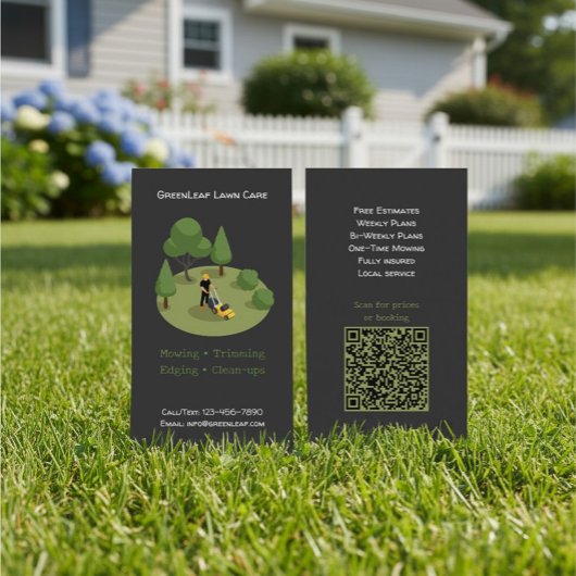 Carte De Visite Modern Lawn Mowing Service Business Card with QR 