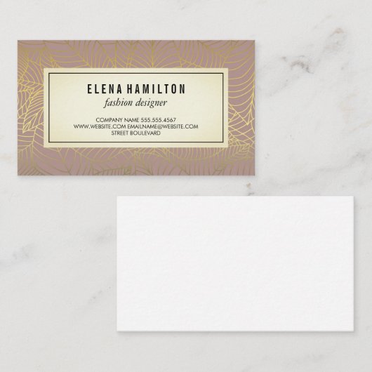 Carte De Visite Modern Leaves Gold Line Pattern (Devant / Derrière)