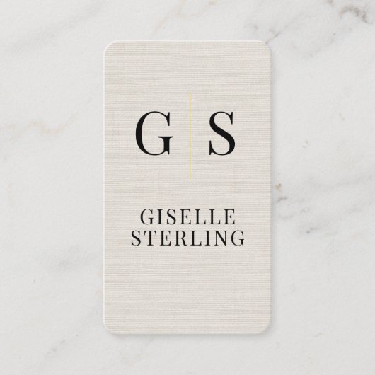 Carte De Visite Modern Linen Gold Monogram QR Code (Devant)