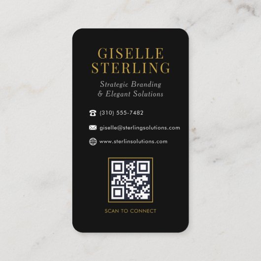 Carte De Visite Modern Linen Gold Monogram QR Code (Dos)