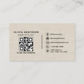 Carte De Visite Modern Linen Scissors QR Code Hair Stylist (Dos)