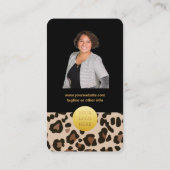 Carte De Visite Modern Luxe Glam Leopard Pattern Black QR Code (Dos)