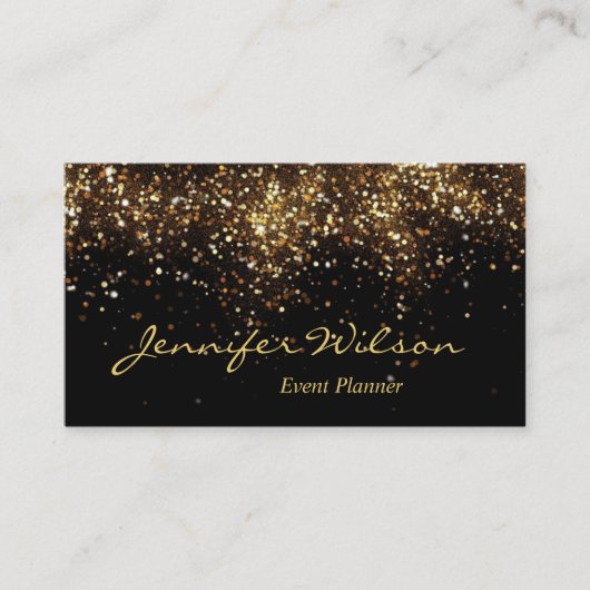 Carte De Visite Modern Luxury Black & Gold Parties scintillant Pla (Devant)