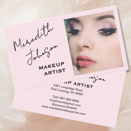 Carte De Visite Modern Makeup Artist Pink Black Script Photo  