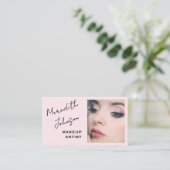 Carte De Visite Modern Makeup Artist Pink Black Script Photo   (Debout devant)