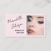 Carte De Visite Modern Makeup Artist Pink Black Script Photo   (Devant)