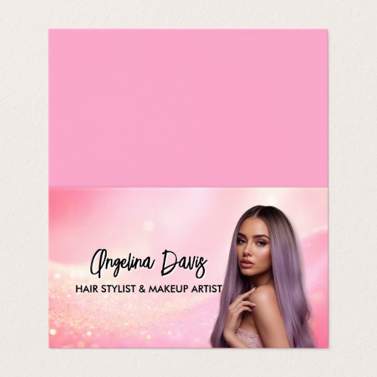 Carte De Visite Modern makeup pink photo qr code (Extérieur déplié)