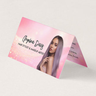Carte De Visite Modern makeup pink photo qr code