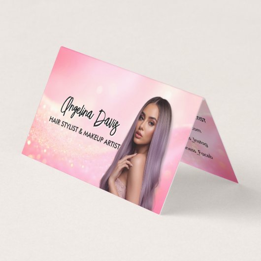 Carte De Visite Modern makeup pink photo qr code (Devant)