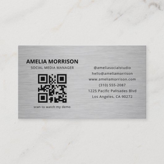 Carte De Visite Modern Metal QR Code Minimalist Professional (Devant)