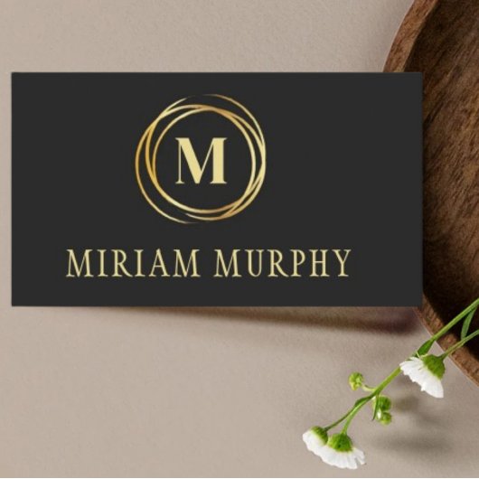 Carte De Visite Modern metallic gold circle shape faux monogram