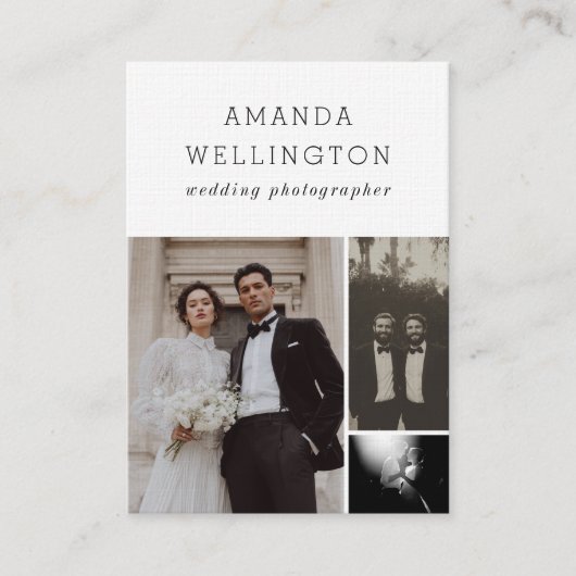 Carte De Visite Modern Minimal Black White 3 Photo Vertical (Devant)