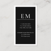 Carte De Visite Modern Minimal Black White Monogram Vertical  (Dos)