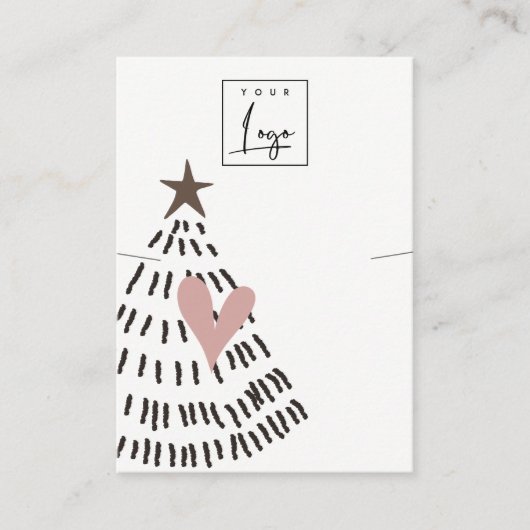 Carte De Visite Modern Minimal Christmas Tree Heart Necklace Logo (Devant)