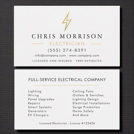 Carte De Visite Modern Minimal Electrician White Gold