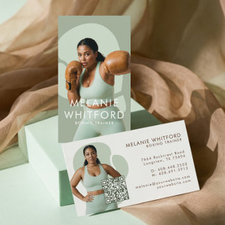 Carte De Visite Modern Minimal Fitness Boxing Trainer Photo QR