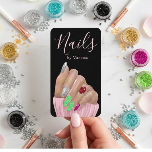 Carte De Visite Modern Minimal Nail Technician QR Code Chic