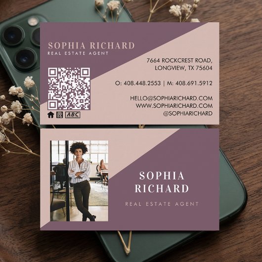 Carte De Visite Modern Minimal Real Estate Agent Photo QR Code