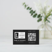 Carte De Visite Modern Minimalist Black Custom Logo QR Code (Debout devant)
