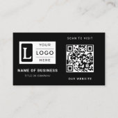 Carte De Visite Modern Minimalist Black Custom Logo QR Code (Devant)