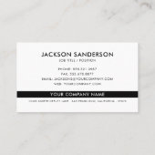 Carte De Visite Modern Minimalist Black White Logo Professional (Dos)
