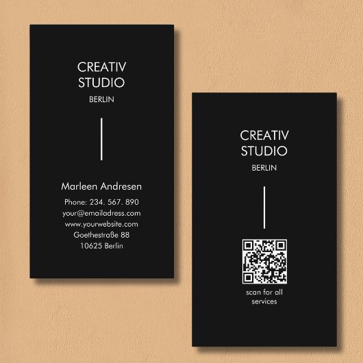 Carte De Visite Modern Minimalist Black White QR Code