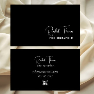 Carte De Visite Modern Minimalist Black & White QR Code Elegant