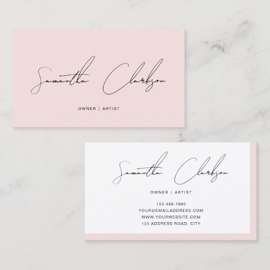 Carte De Visite Modern Minimalist Blush Pink Handwritten Script (Devant / Derrière)