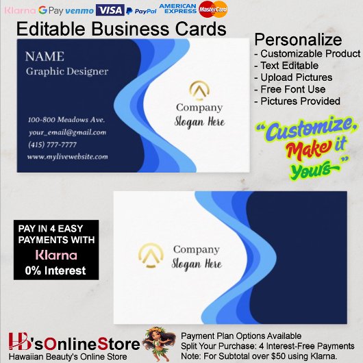 Carte De Visite Modern Minimalist Company Blue White