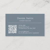 Carte De Visite Modern Minimalist Dusty Blue Initials QR Code (Dos)