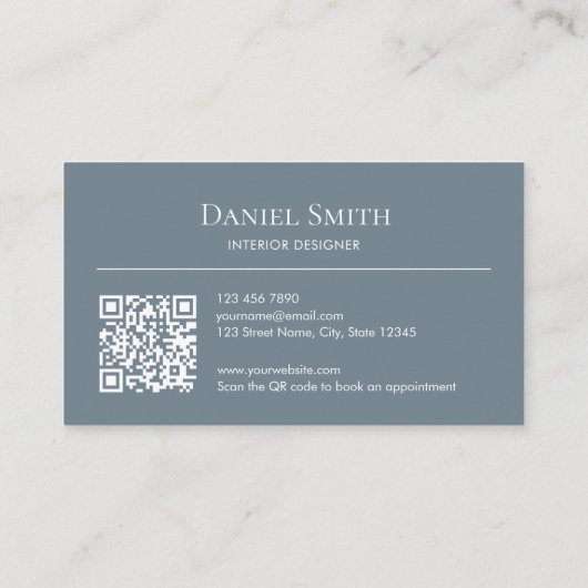 Carte De Visite Modern Minimalist Dusty Blue Initials QR Code (Dos)