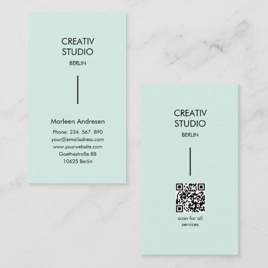 Carte De Visite Modern Minimalist Mint Black QR Code (Devant / Derrière)