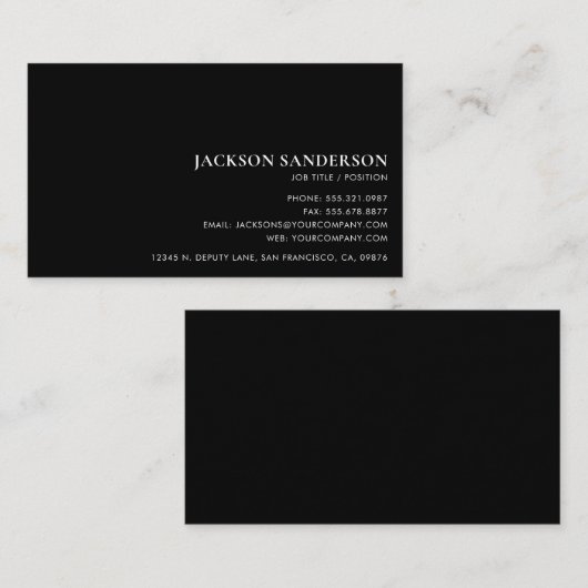 Carte De Visite Modern Minimalist Professional Simple Black (Devant / Derrière)