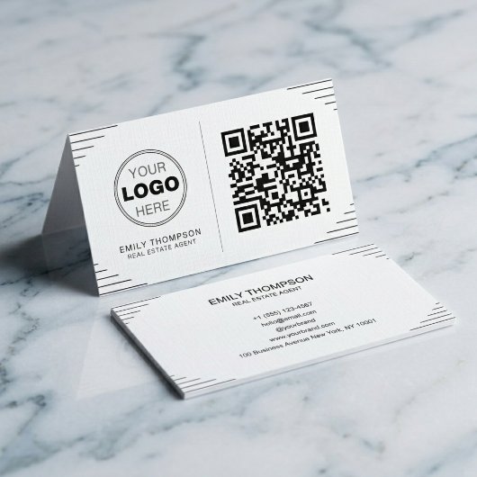 Carte De Visite Modern Minimalist QR Code | Luxury Art Deco
