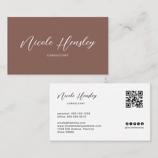 Carte De Visite Modern Minimalist QR Code Terracotta (Devant / Derrière)