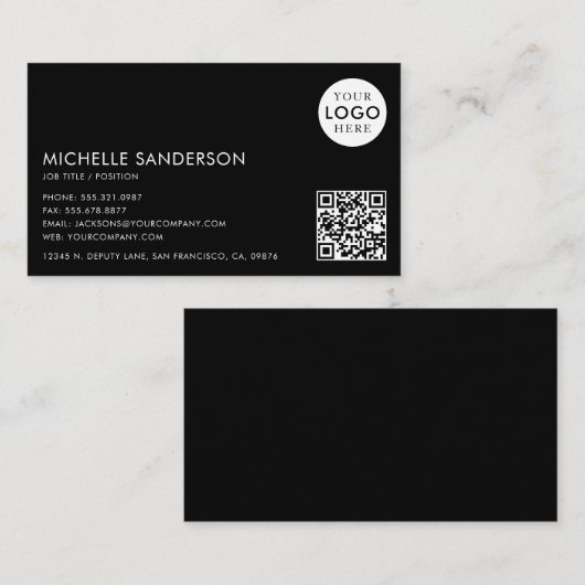 Carte De Visite Modern Minimalist Simple Professional QR Code Logo (Devant / Derrière)