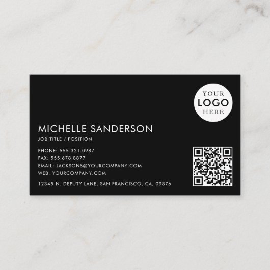 Carte De Visite Modern Minimalist Simple Professional QR Code Logo (Devant)